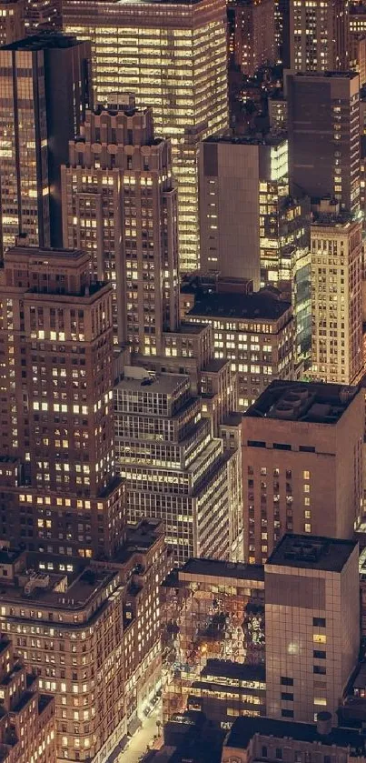 Illuminated skyscraper cityscape at night, urban wallpaper.