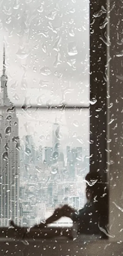 A view of NYC skyline with Empire State Building through a window.