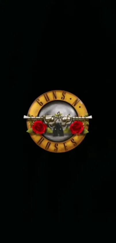 Guns N' Roses logo with roses on black background.