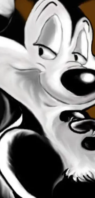 Black and white sly cartoon character on mobile wallpaper.