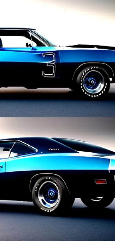 Classic blue muscle car with sleek design on display.