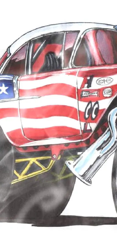 Illustration of an American classic car with flag motif.