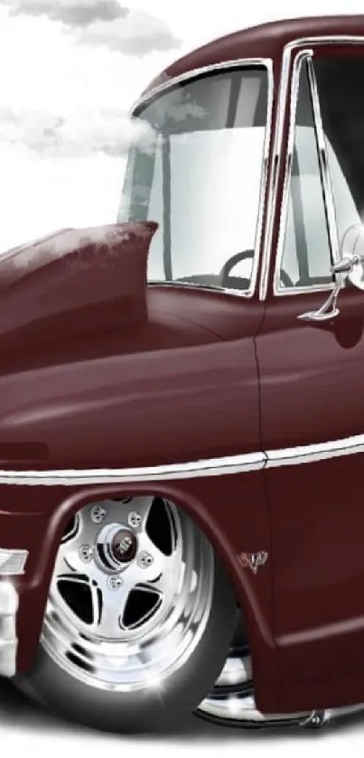 Cartoon style vintage car illustration with burgundy color.