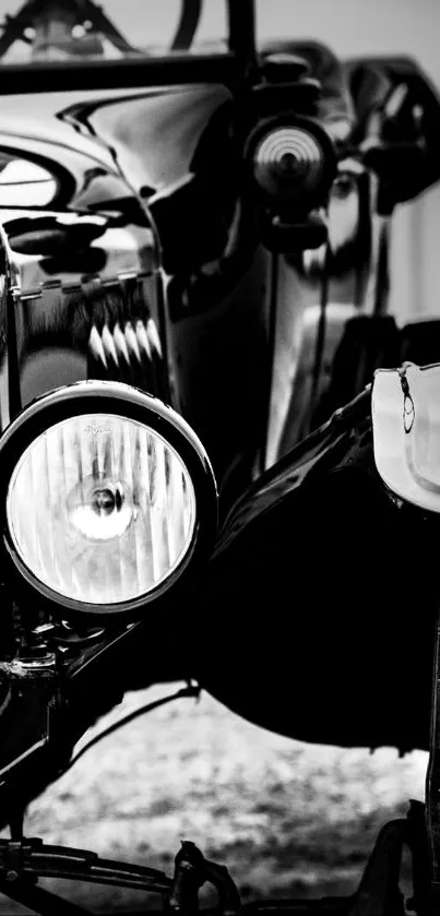 Black and white vintage car close-up, elegant and timeless.