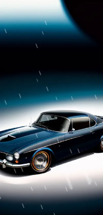 Vintage black car with a sleek, elegant design and dark gradient background.