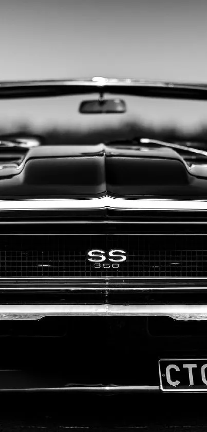 Black and white classic car wallpaper for mobile.