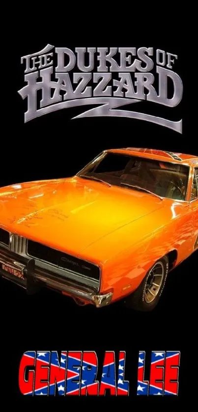 General Lee car on Dukes of Hazzard wallpaper with orange highlights.