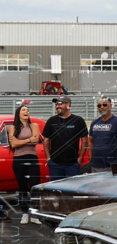 Classic cars and enthusiasts gathering at an auto event.