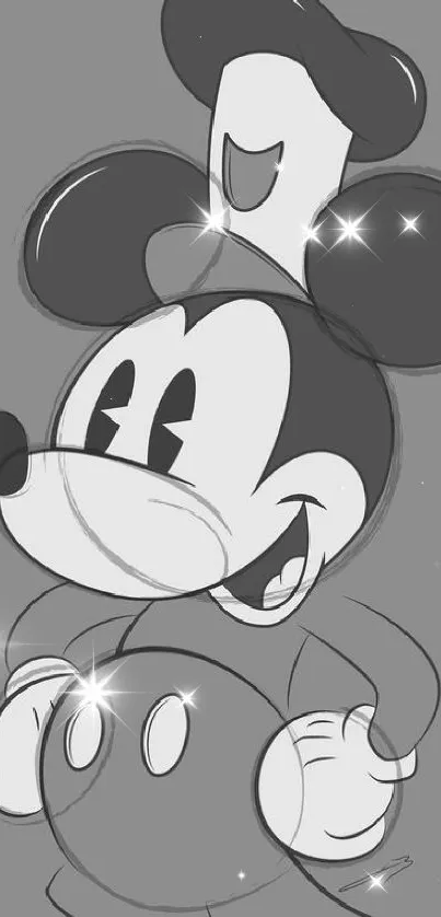 Grayscale vintage cartoon character sketch wallpaper.