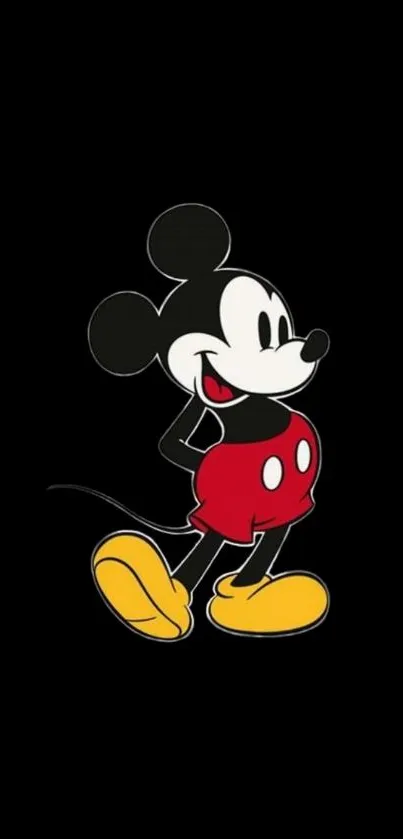 Classic cartoon character on black background mobile wallpaper.