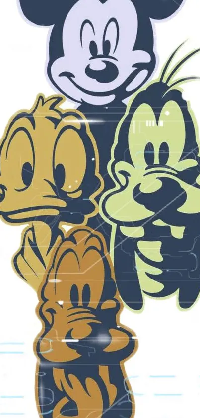 Colorful mobile wallpaper of classic cartoon characters in an abstract style.