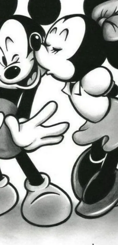 Black and white romantic cartoon wallpaper.