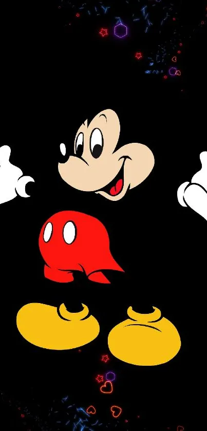 Classic cartoon character on black background mobile wallpaper.