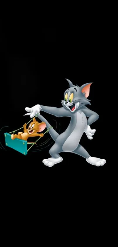 Cartoon cat and mouse playful chase wallpaper