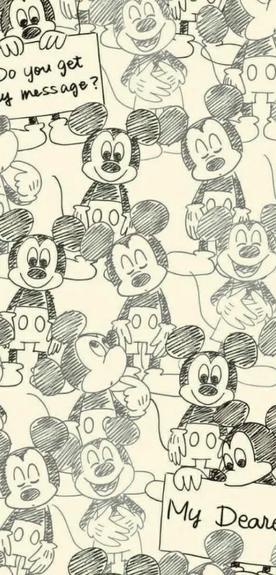 Vintage cartoon character sketch wallpaper with whimsical designs.