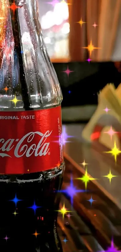 Classic Coca-Cola bottle with red label on a table.