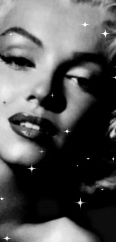 Black and white glamour portrait with stars.