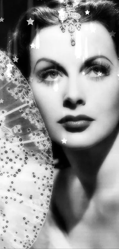 Vintage black and white portrait of a classic Hollywood woman.