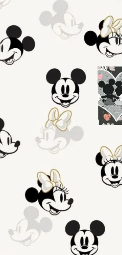 Cute Mickey and Minnie Mouse pattern wallpaper.