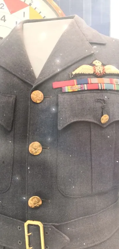 Classic military uniform with badges in a display setting.