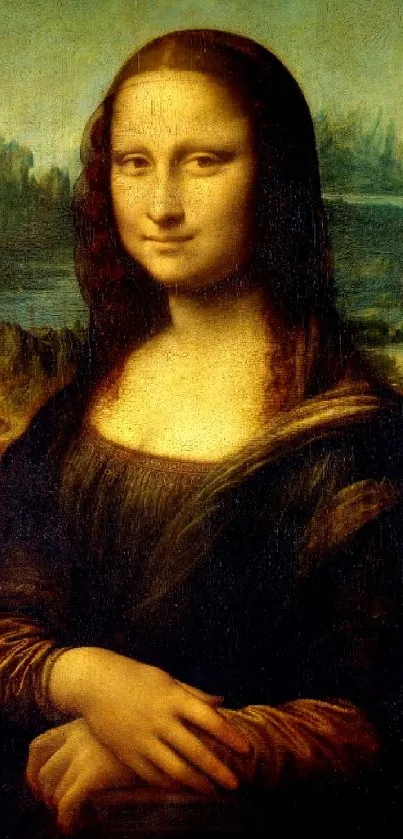 Mona Lisa painting mobile wallpaper featuring a timeless Renaissance masterpiece.