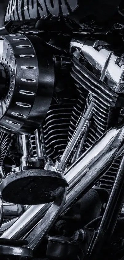 Closeup of a classic motorcycle engine with chrome detailing.