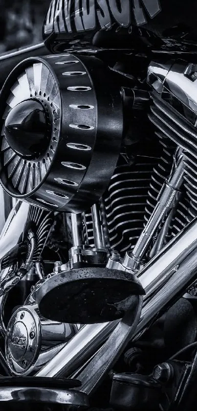 High-resolution black and chrome motorcycle engine close-up wallpaper.