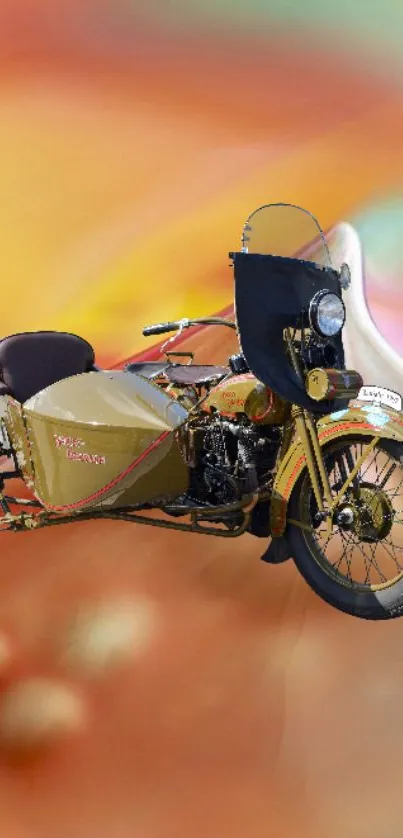 Classic motorcycle sidecar on colorful abstract background.