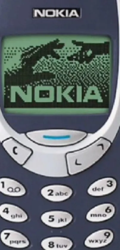 Retro Nokia phone with green monochrome screen.