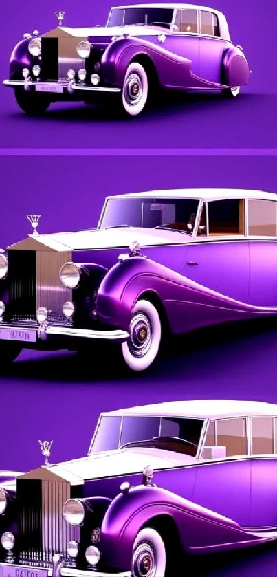 Vintage purple car on display in a stylish wallpaper.