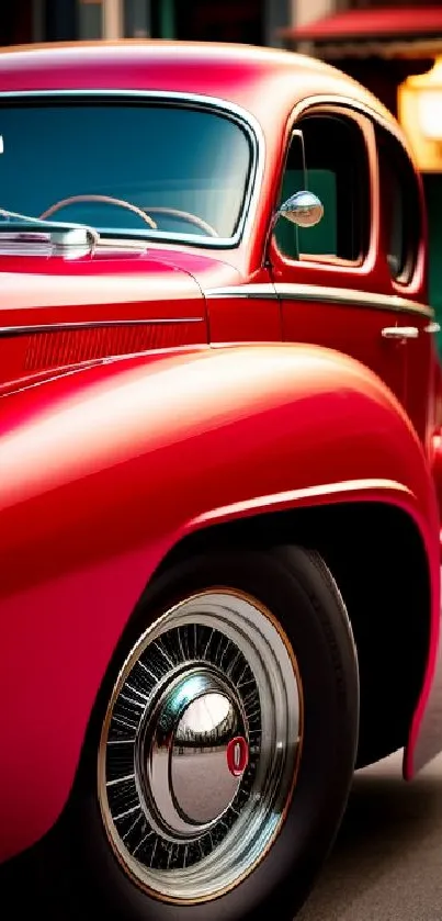 Classic red car with vintage design in vibrant mobile wallpaper.