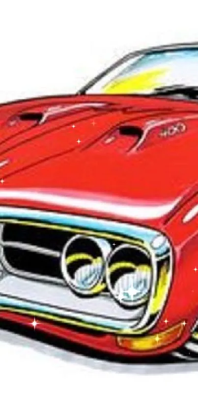 Illustrated red sports car with classic design.