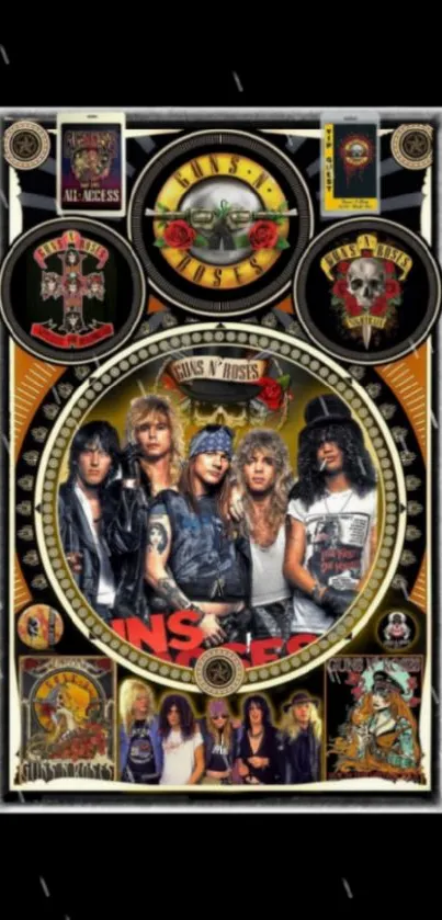 Classic rock band poster wallpaper on phone.