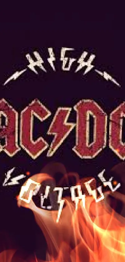 High-voltage classic rock band logo on dark mobile wallpaper.