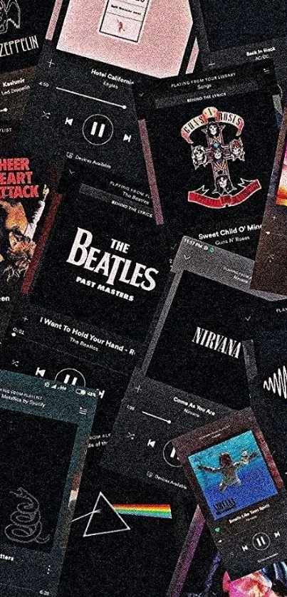 Collage of classic rock album covers for mobile wallpaper.