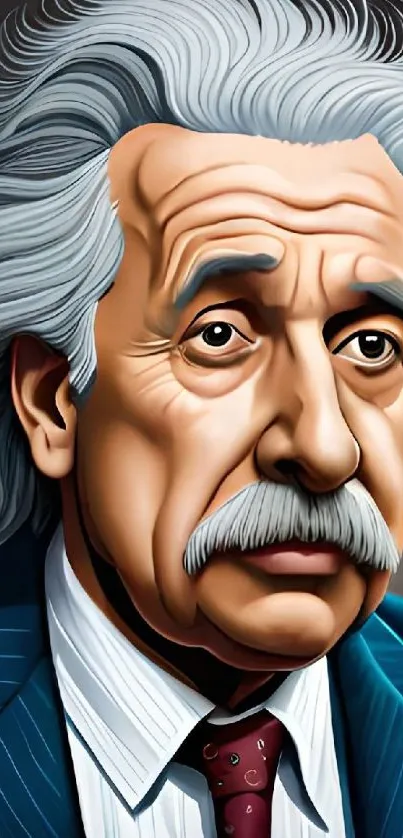 Detailed digital portrait of a classic scientist on a mobile wallpaper.