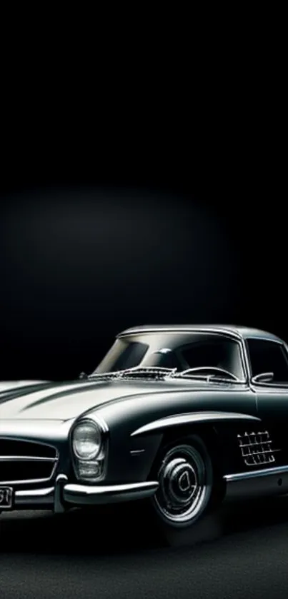 Elegant classic silver car on a dark background, stylish mobile wallpaper.