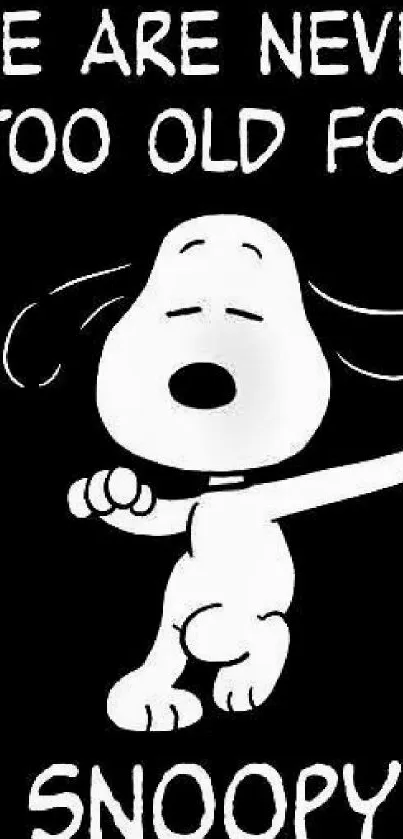 Snoopy dancing with a message on a black background wallpaper.