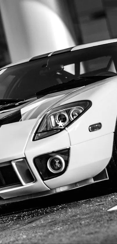 Black and white classic sports car close-up wallpaper.