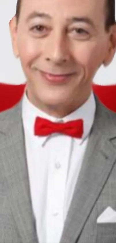 Classic portrait wallpaper with man in gray suit and red bow tie.