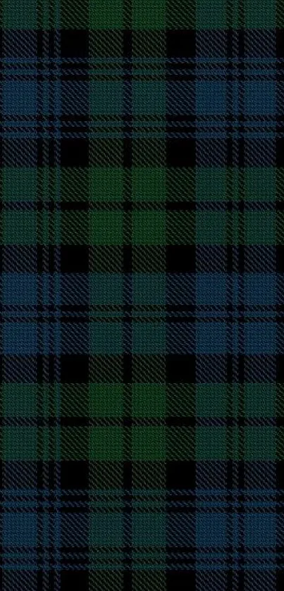 Green and blue tartan pattern wallpaper, classic style.