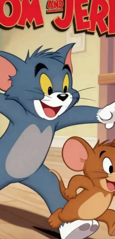 Tom and Jerry animated chase scene mobile wallpaper.