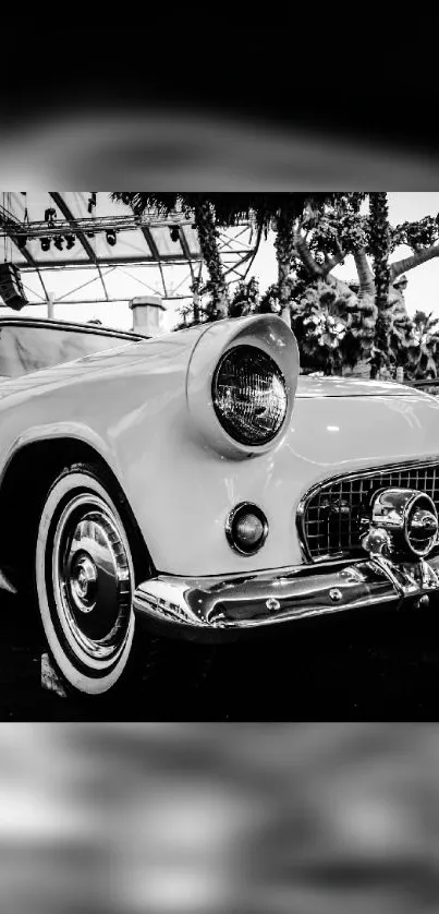 Black and white vintage car wallpaper for mobile.