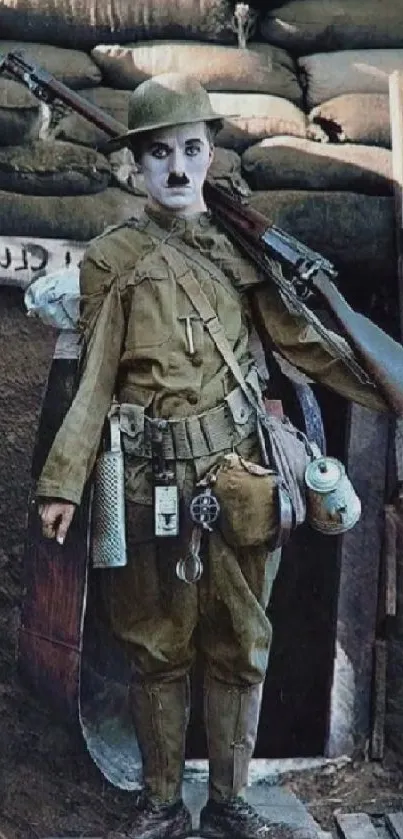 Classic soldier in a vintage war scene with military attire.