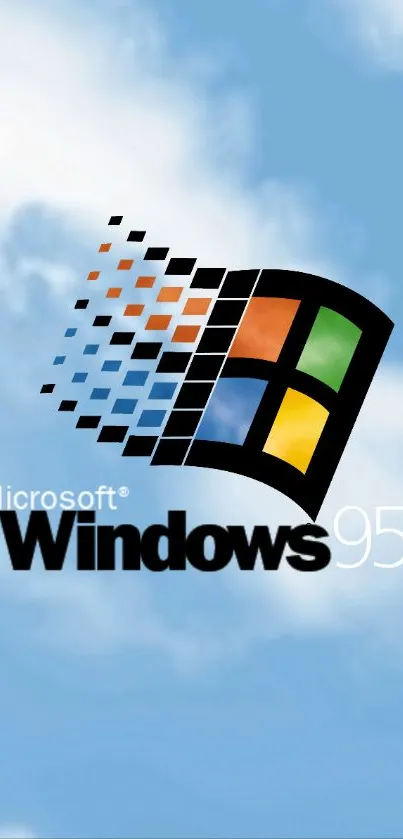 Windows 95 logo wallpaper with sky background.