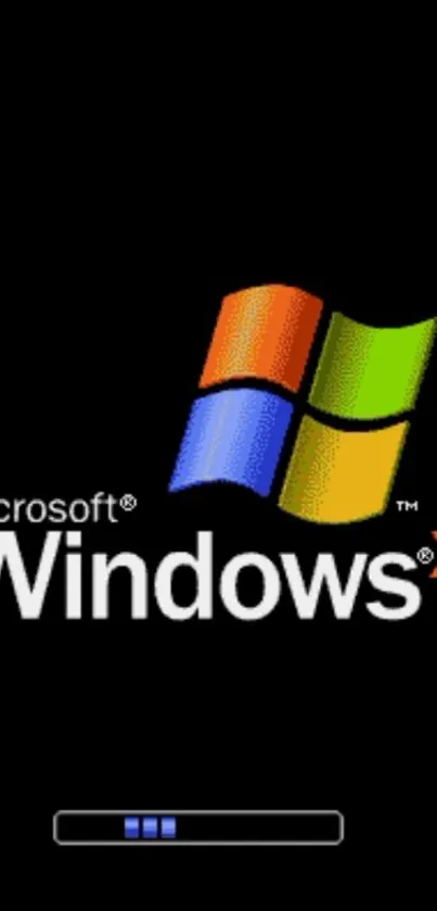 Classic Windows XP logo on black background, iconic wallpaper.