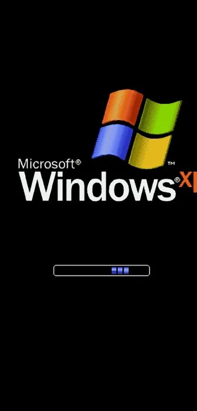 Classic Windows XP wallpaper with logo on black background.