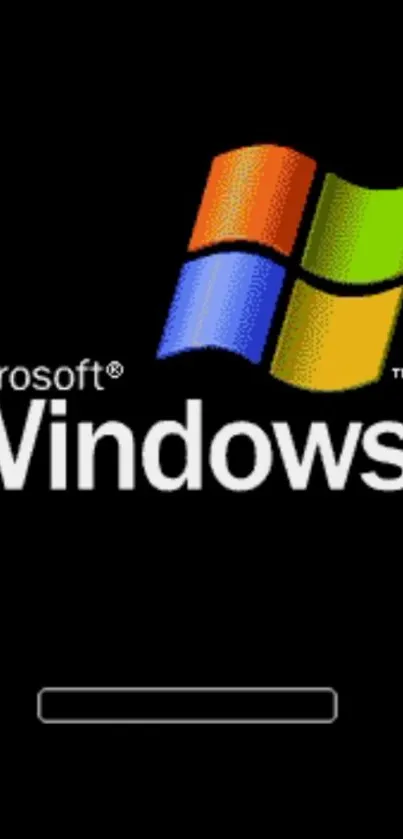 Classic Windows XP wallpaper with Microsoft logo on a black background.