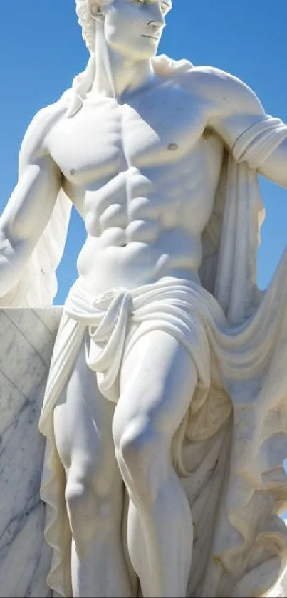 Classical marble statue under a blue sky, ideal for art-themed phone wallpaper.