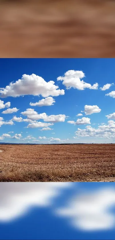 Open field under blue sky with clouds.